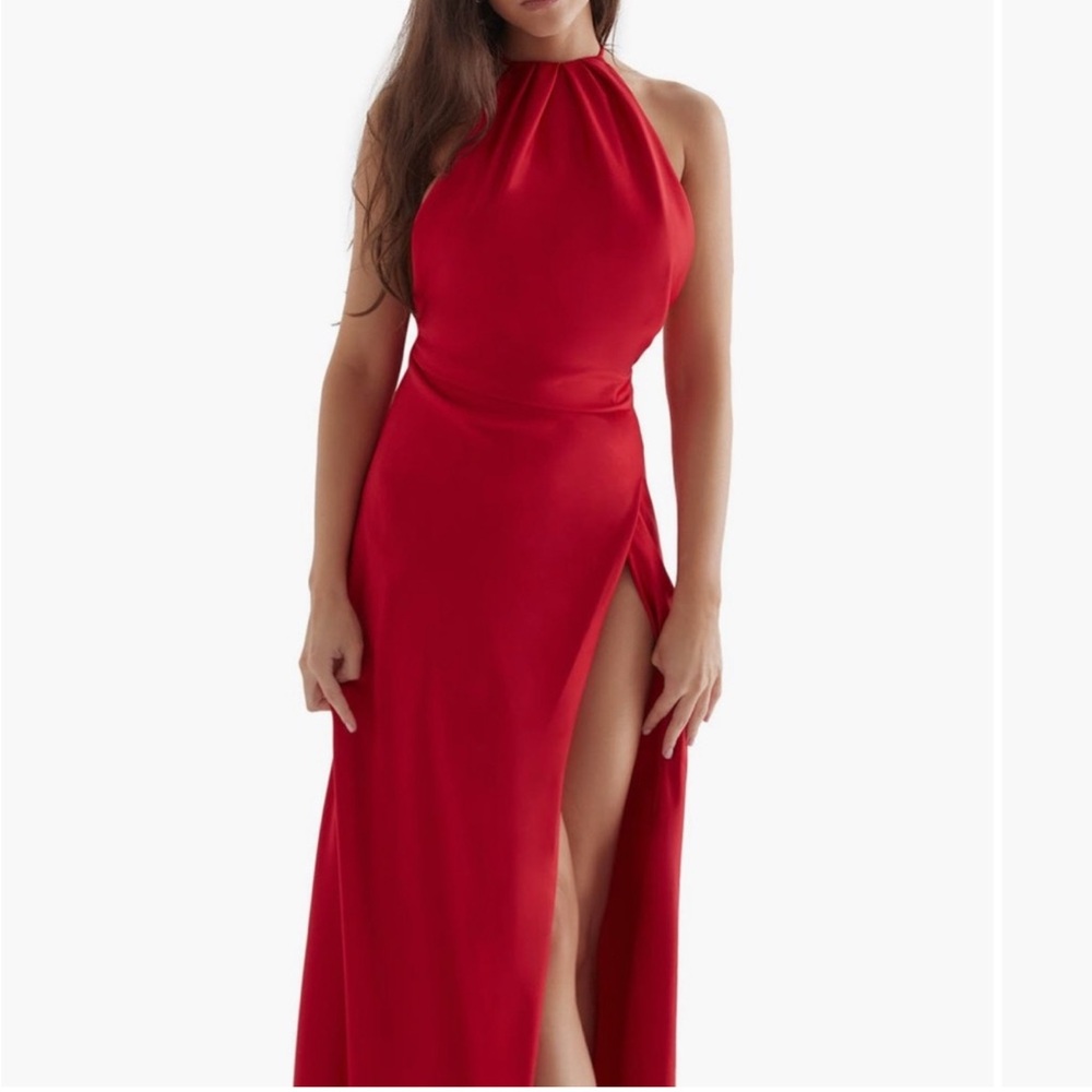 House of CB Red Maxi Gown with Cut Out and Slit for Prom, night out